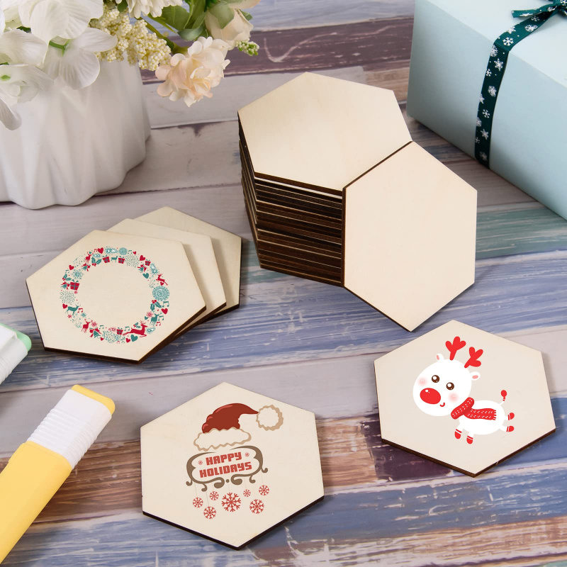 Embellish Craft - 5cm Ahşap Altıgen Boş Dilimler İşlenmemiş