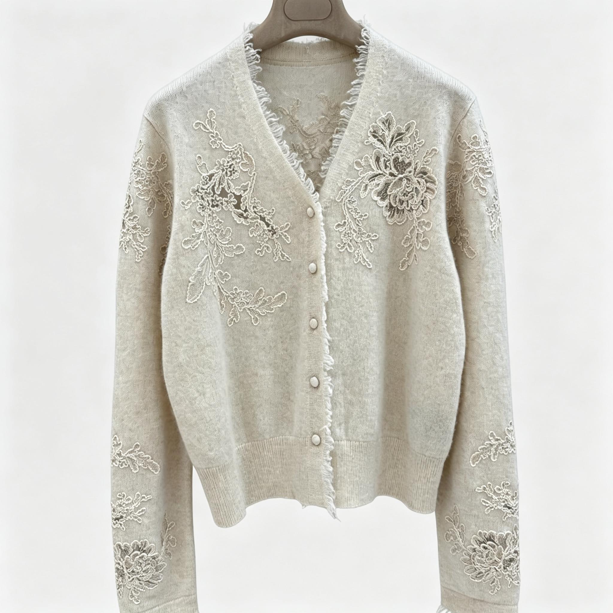 Kadın V Yaka Örme Hırka Çiçekl - Tassel Fringe Trim incelemesi ve fiyatı